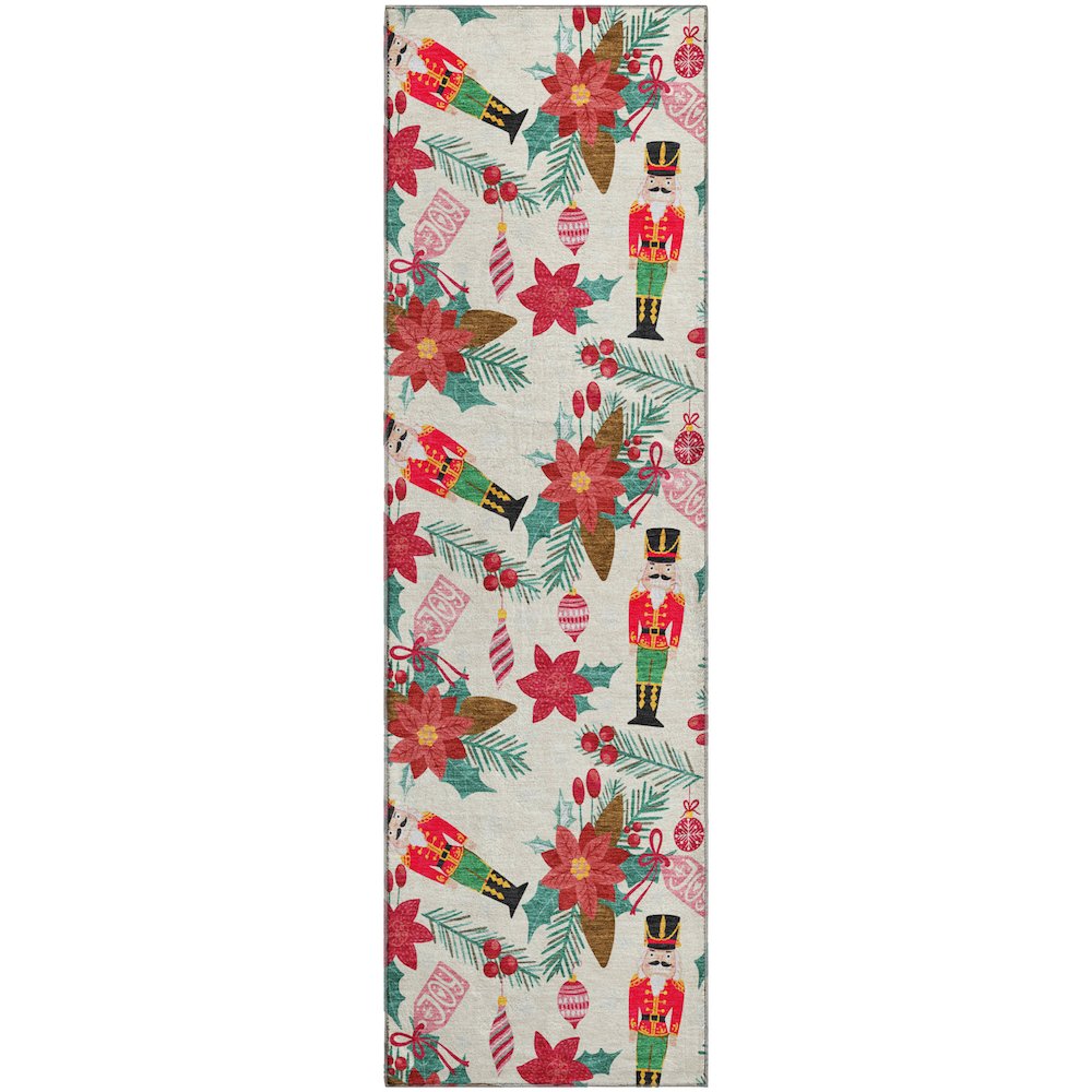 Luxury Washable Indoor/Outdoor Merry & Bright Ivory 2'3" x 7'6" Runner Rug