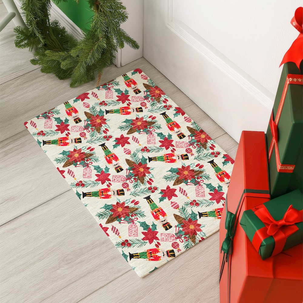 Luxury Washable Indoor/Outdoor Merry & Bright Ivory 1'8" x 2'6" Rug