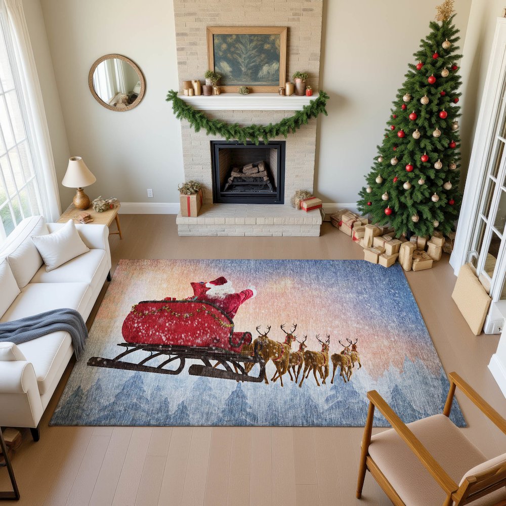 Luxury Washable Indoor/Outdoor Merry & Bright Twilight 2'6" x 3'10" Rug