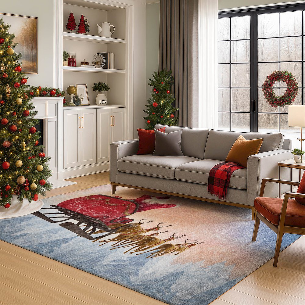 Luxury Washable Indoor/Outdoor Merry & Bright Twilight 2'6" x 3'10" Rug