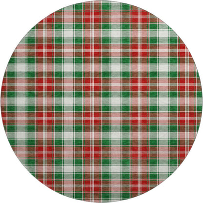 Luxury Washable Indoor/Outdoor Merry & Bright Emerald 8' x 8' Round Rug