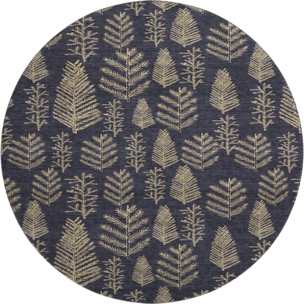 Luxury Washable Indoor/Outdoor Merry & Bright Black 8' x 8' Round Rug