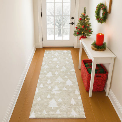 Luxury Washable Indoor/Outdoor Merry & Bright Beige 2'3" x 7'6" Runner Rug