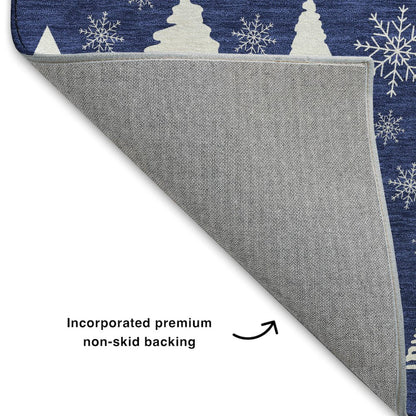 Luxury Washable Indoor/Outdoor Merry & Bright Navy 1'8" x 2'6" Rug