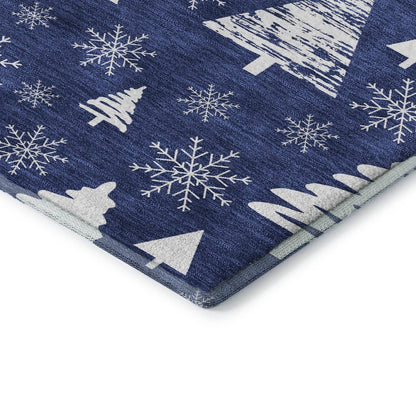 Luxury Washable Indoor/Outdoor Merry & Bright Navy 1'8" x 2'6" Rug