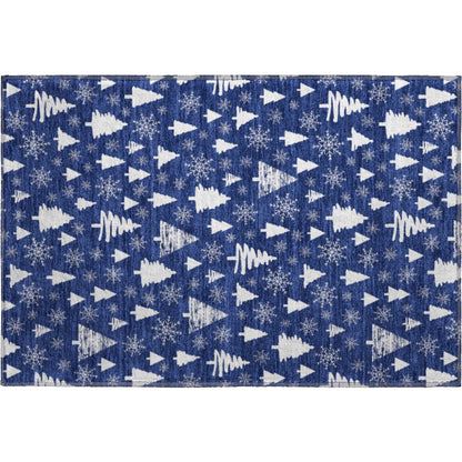 Luxury Washable Indoor/Outdoor Merry & Bright Navy 1'8" x 2'6" Rug