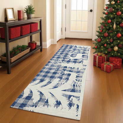 Luxury Washable Indoor/Outdoor Merry & Bright Blue 2'3" x 7'6" Runner Rug