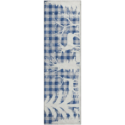Luxury Washable Indoor/Outdoor Merry & Bright Blue 2'3" x 7'6" Runner Rug