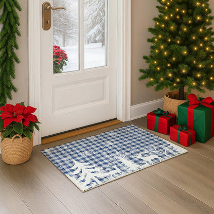 Luxury Washable Indoor/Outdoor Merry & Bright Blue 1'8" x 2'6" Rug