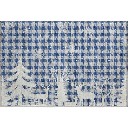 Luxury Washable Indoor/Outdoor Merry & Bright Blue 1'8" x 2'6" Rug