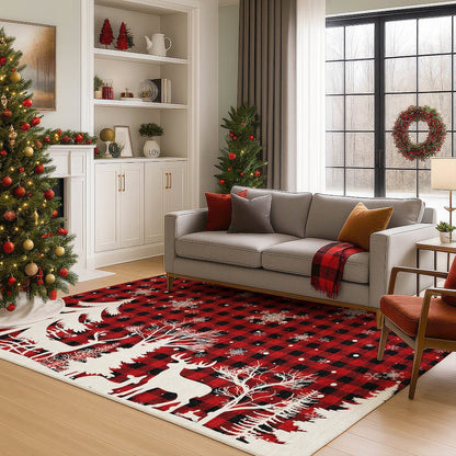 Luxury Washable Indoor/Outdoor Merry & Bright Red 2'6" x 3'10" Rug