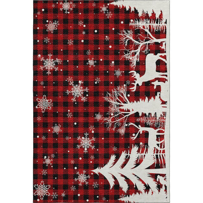 Luxury Washable Indoor/Outdoor Merry & Bright Red 2'6" x 3'10" Rug