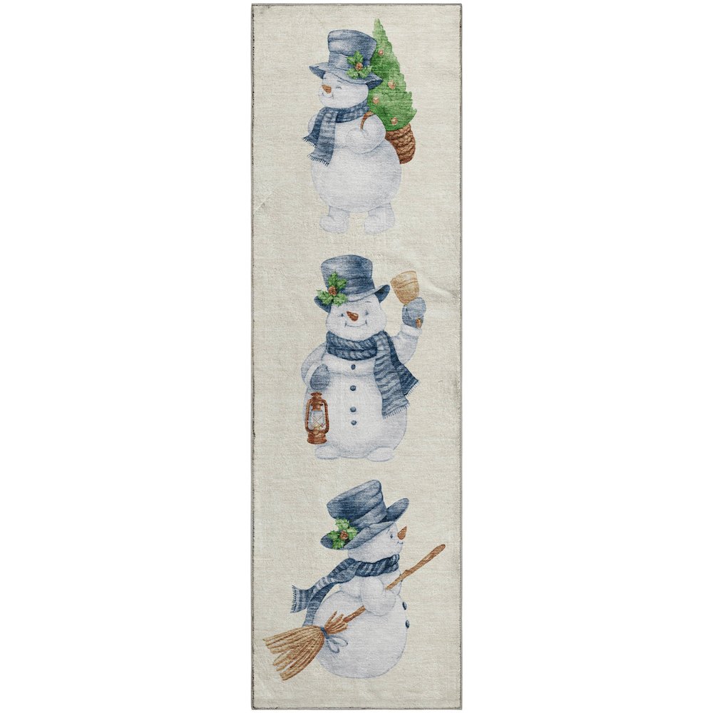 Luxury Washable Indoor/Outdoor Merry & Bright Ivory 2'3" x 7'6" Runner Rug