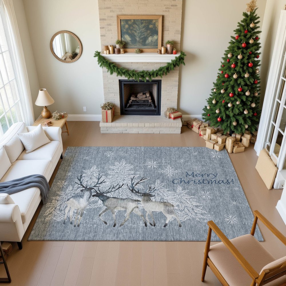Luxury Washable Indoor/Outdoor Merry & Bright Gray 2'6" x 3'10" Rug
