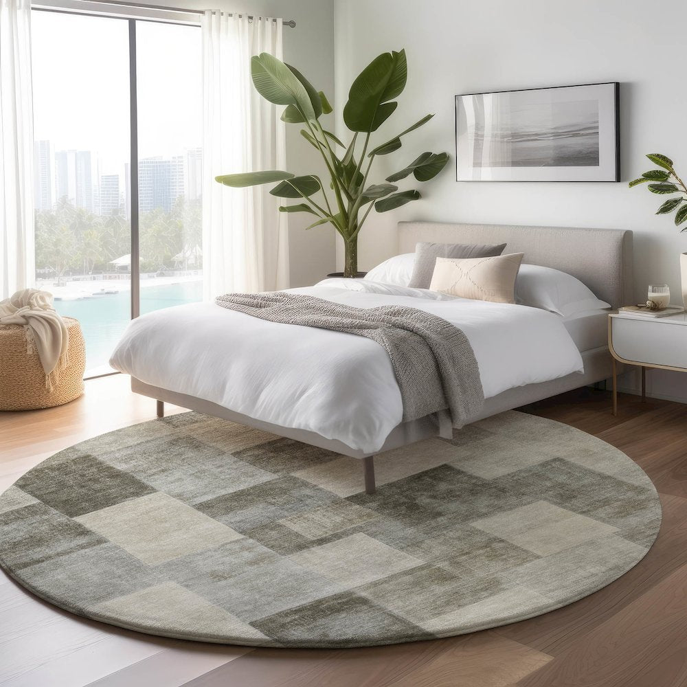 Machine Washable Indoor/Outdoor Pacifica Taupe 8' x 8' Round Rug