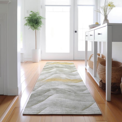 Machine Washable Indoor/Outdoor Pacifica Silver 2'3" x 7'6" Runner Rug