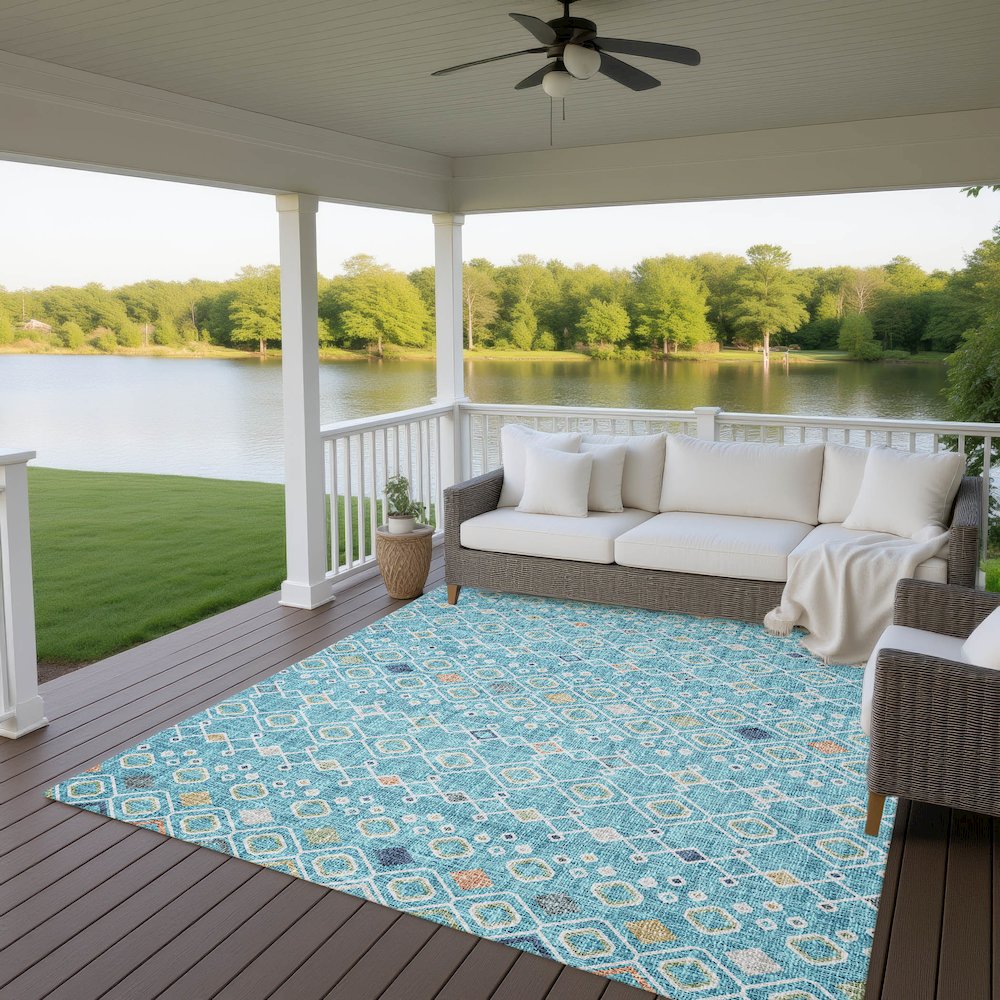 Luxury Washable Indoor/Outdoor Portico Teal 2'6" x 3'10" Rug