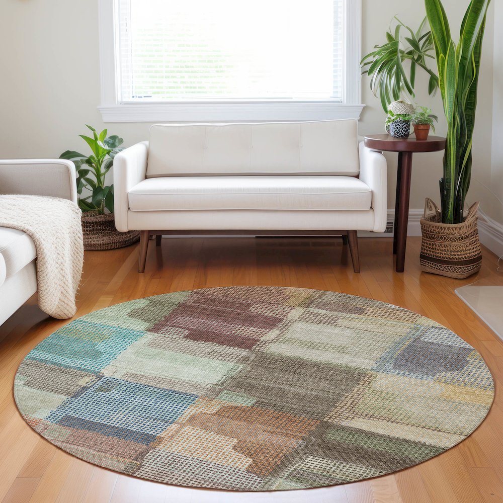 Luxury Washable Indoor/Outdoor Ravenna Putty 8' x 8' Round Rug