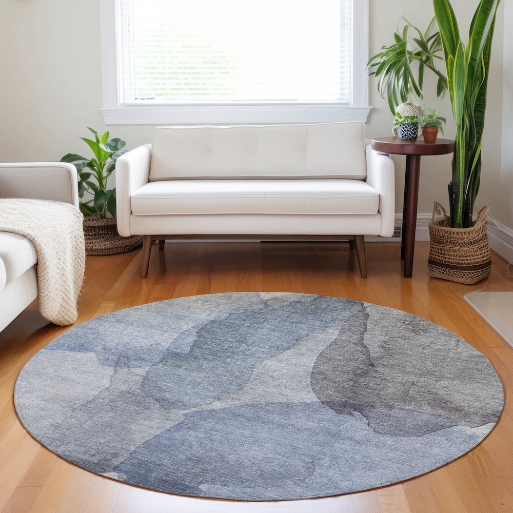 Luxury Washable Indoor/Outdoor Ravenna Blue 8' x 8' Round Rug