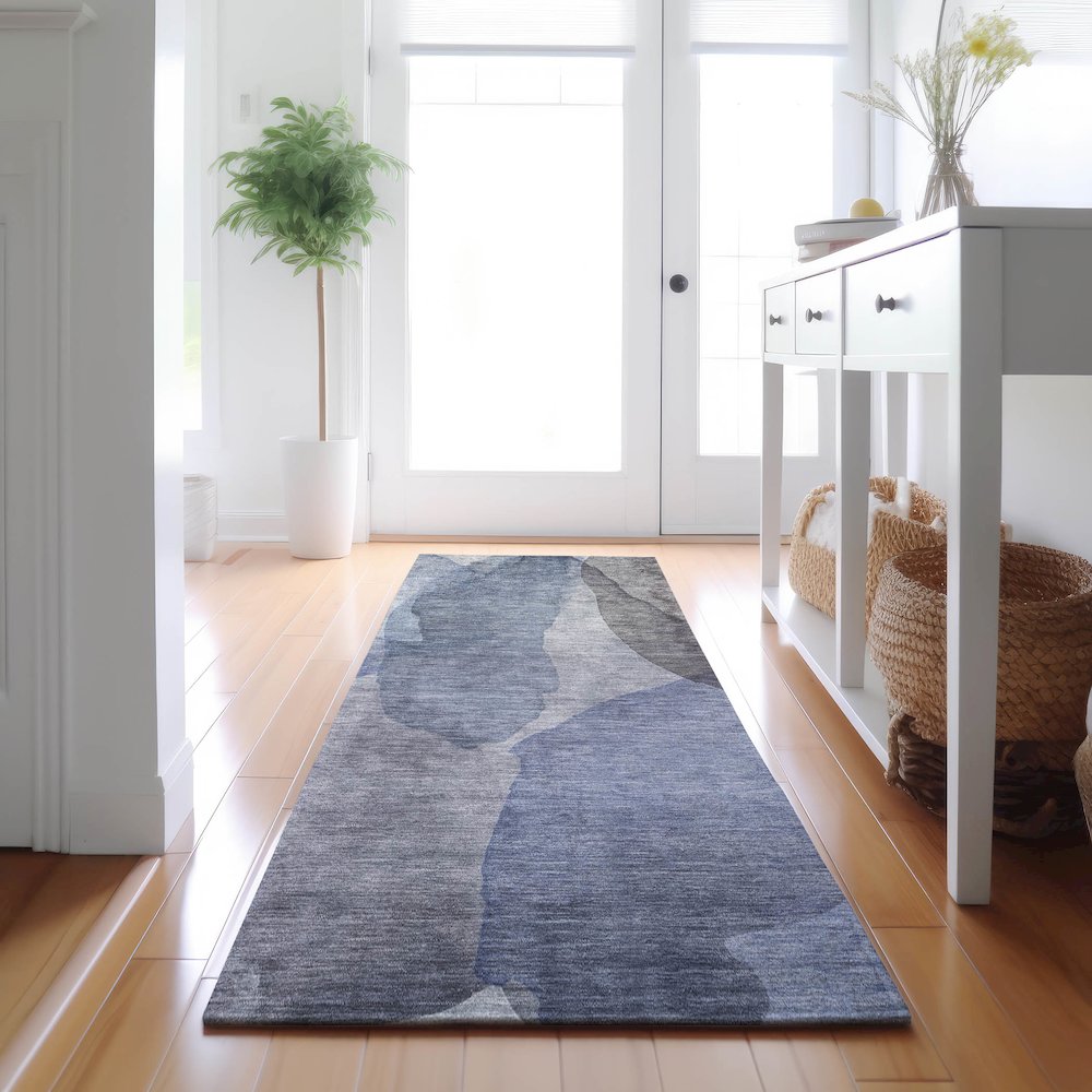 Luxury Washable Indoor/Outdoor Ravenna Blue 2'3" x 7'6" Runner Rug