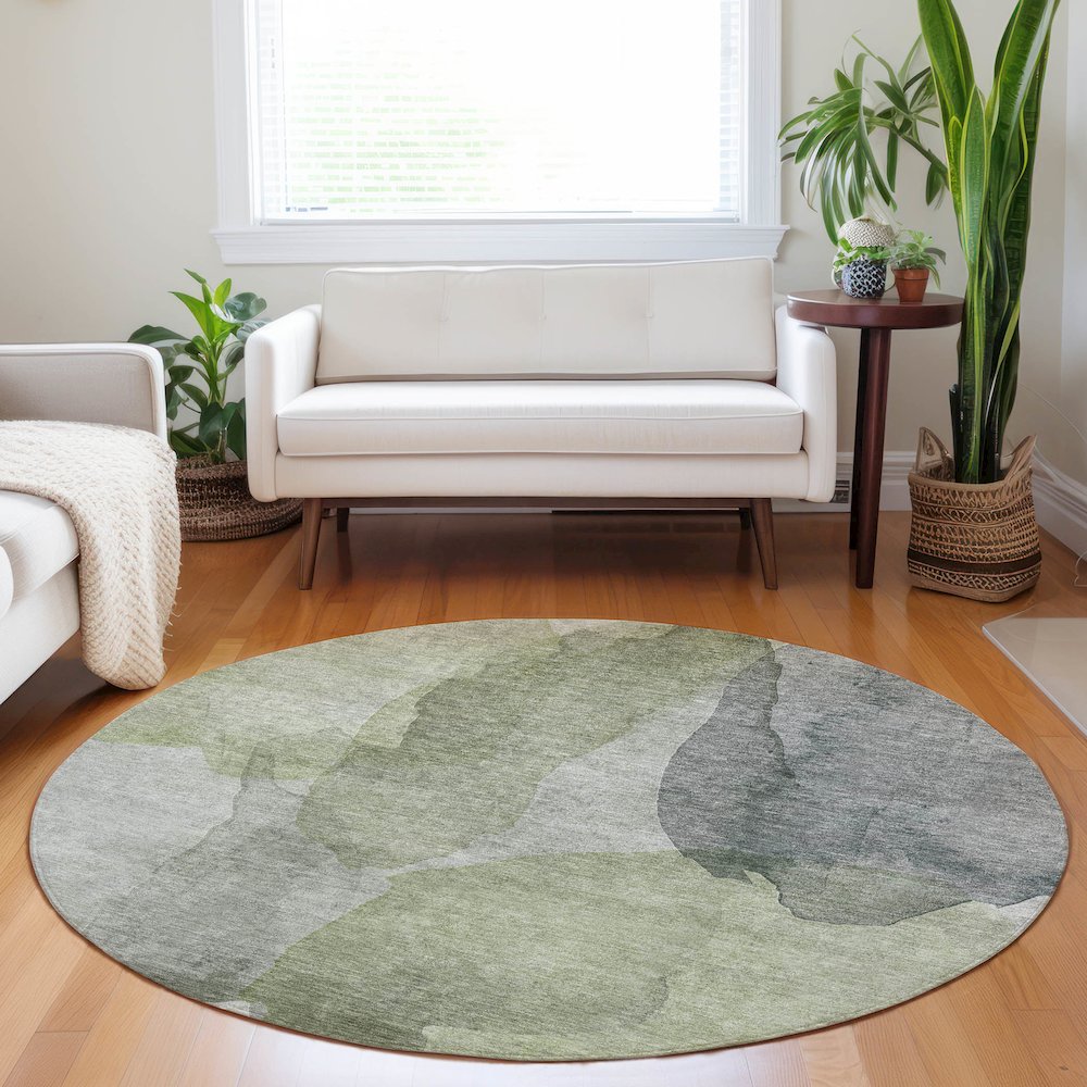 Luxury Washable Indoor/Outdoor Ravenna Fern 8' x 8' Round Rug