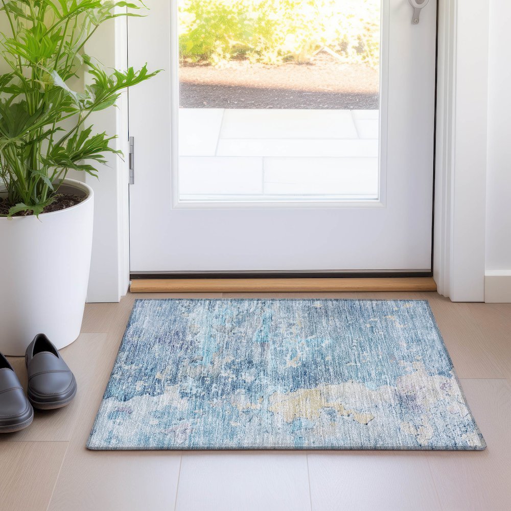 Luxury Washable Indoor/Outdoor Ravenna Blue 1'8" x 2'6" Rug