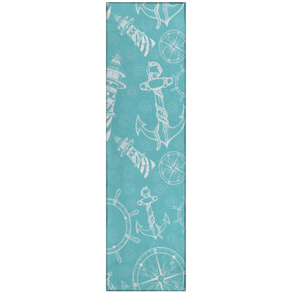 Indoor/Outdoor Harpswell AHP39 Seaglass Washable 2'3" x 7'6" Runner Rug