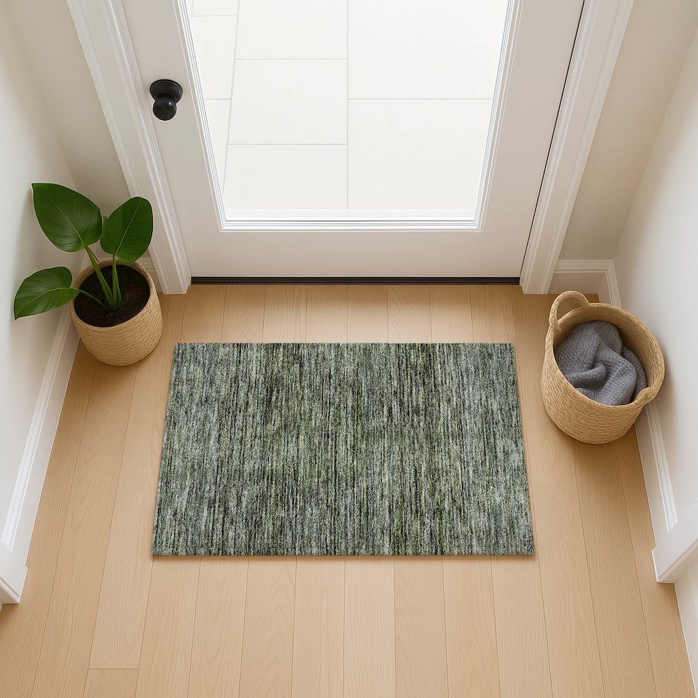Luxury Washable Indoor/Outdoor Soft Essentials SE1 Green 1'8" x 2'6" Rug