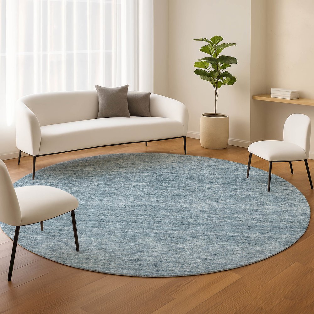 Luxury Washable Indoor/Outdoor Soft Essentials SE1 Blue 8' x 8' Rug