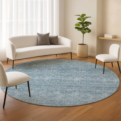 Luxury Washable Indoor/Outdoor Soft Essentials SE1 Blue 8' x 8' Rug