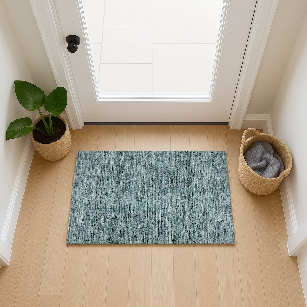 Luxury Washable Indoor/Outdoor Soft Essentials SE1 Teal 1'8" x 2'6" Rug