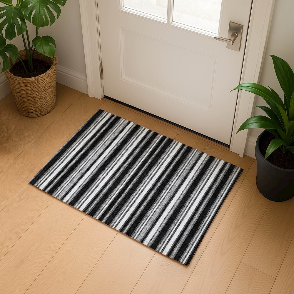 Luxury Washable Indoor/Outdoor Soft Essentials SE2 Black 1'8" x 2'6" Rug