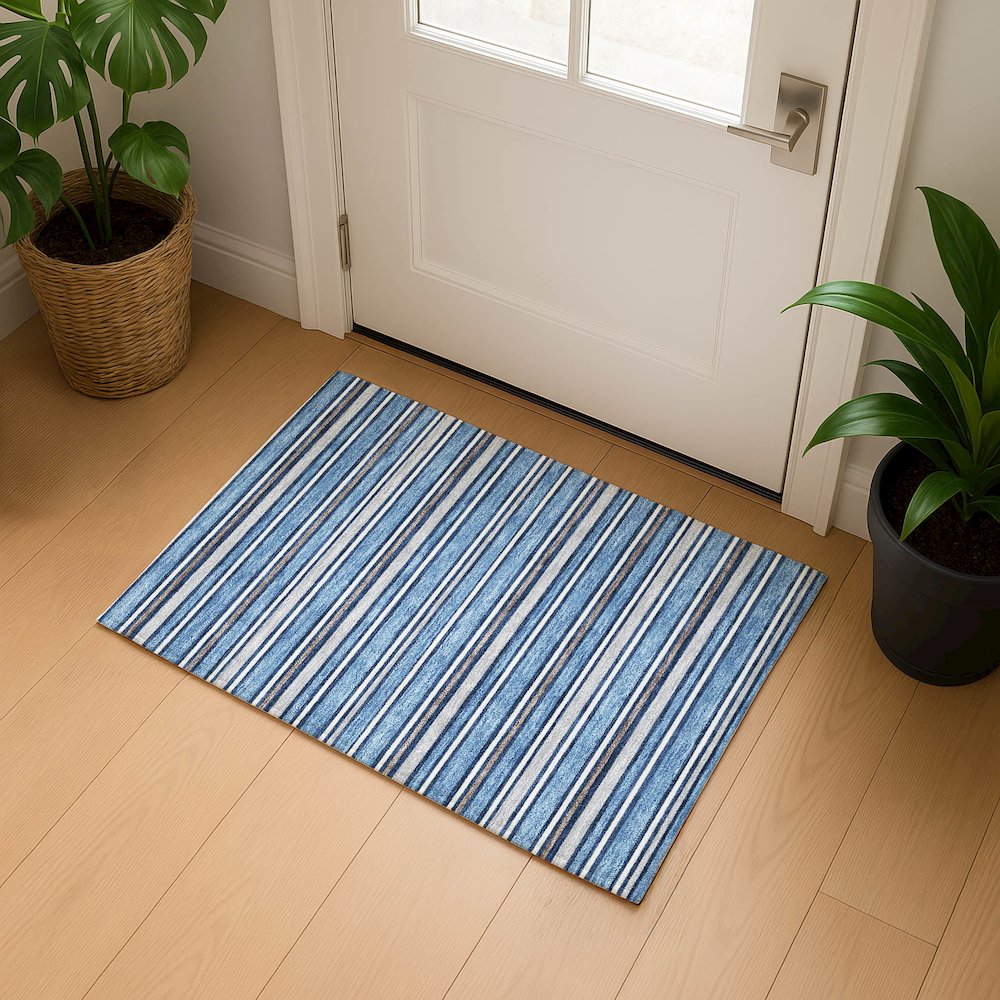 Luxury Washable Indoor/Outdoor Soft Essentials SE2 Blue 1'8" x 2'6" Rug