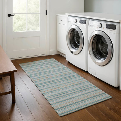 Luxury Washable Indoor/Outdoor Soft Essentials SE2 Teal 2'3" x 7'6" Runner Rug