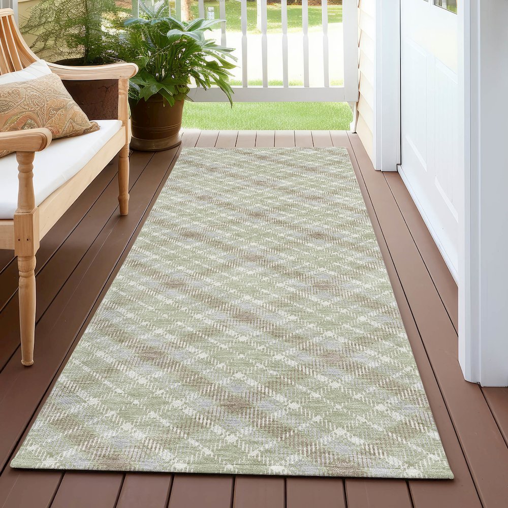 Luxury Washable Indoor/Outdoor Soft Essentials SE3 Green 2'3" x 7'6" Runner Rug