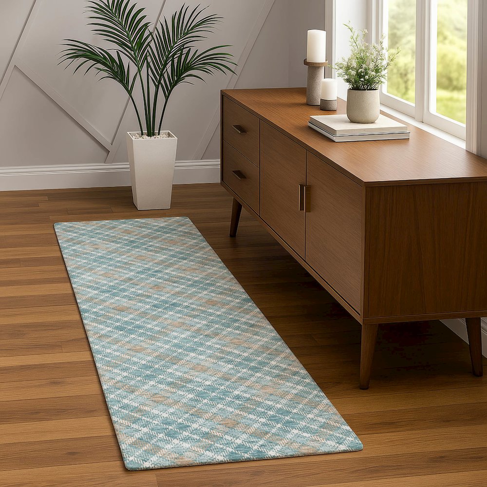 Luxury Washable Indoor/Outdoor Soft Essentials SE3 Teal 2'3" x 7'6" Runner Rug