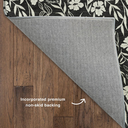 Luxury Washable Indoor/Outdoor Soft Essentials SE4 Black 1'8" x 2'6" Rug