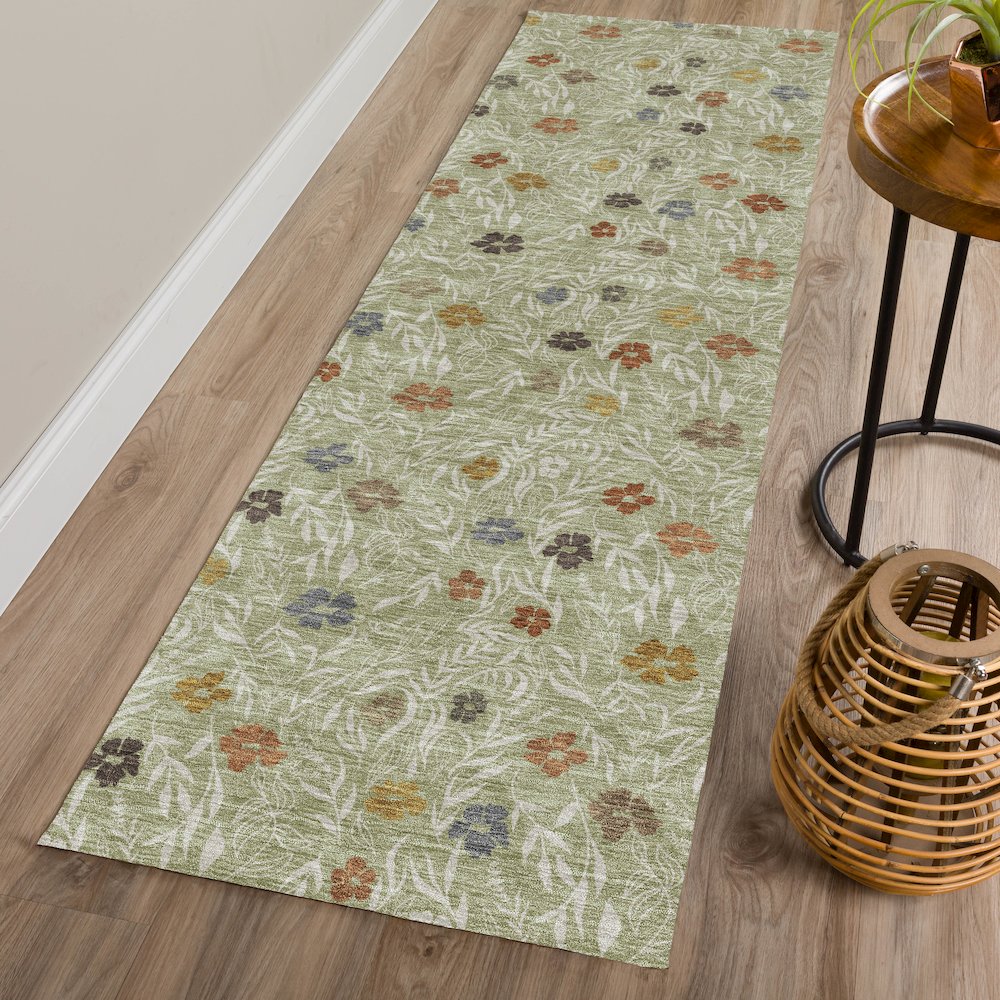 Luxury Washable Indoor/Outdoor Soft Essentials SE4 Green 2'3" x 7'6" Runner Rug