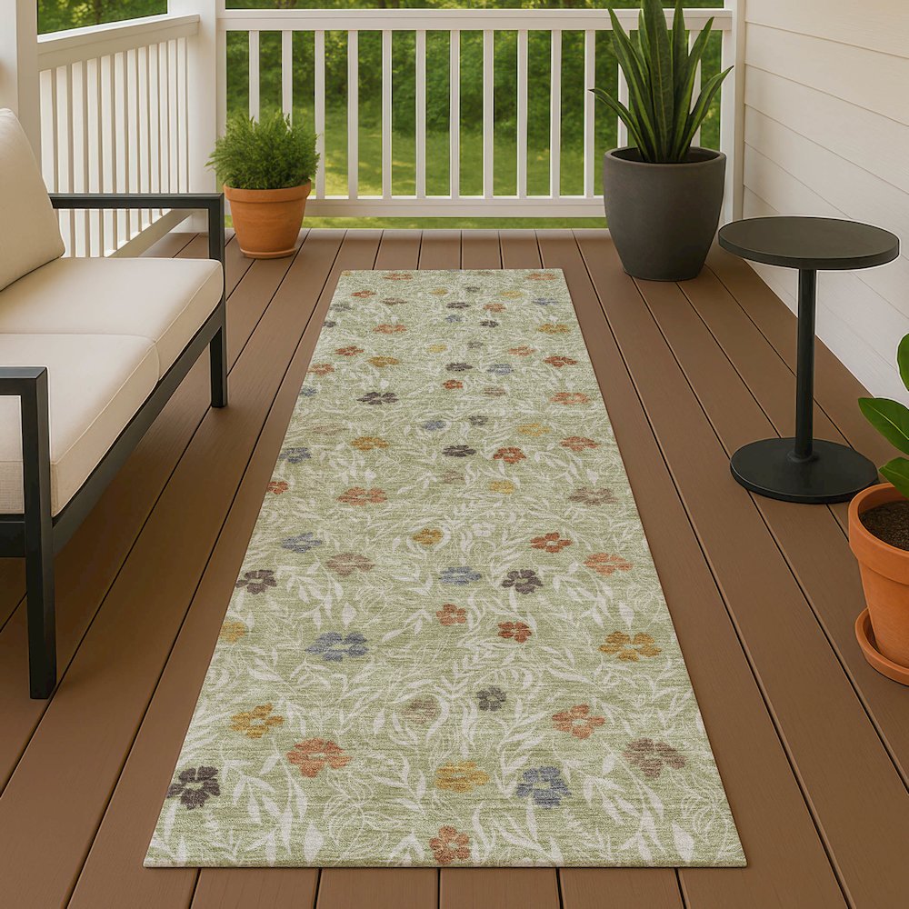 Luxury Washable Indoor/Outdoor Soft Essentials SE4 Green 2'3" x 7'6" Runner Rug