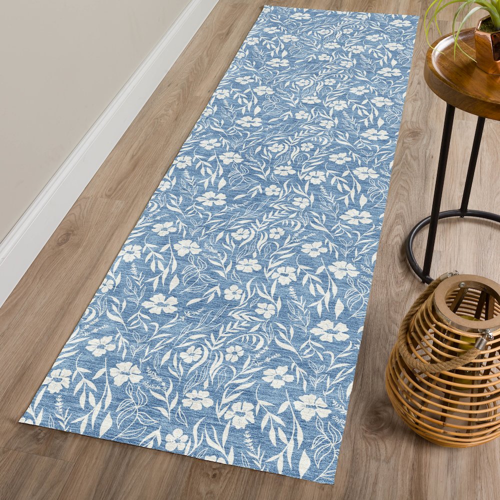 Luxury Washable Indoor/Outdoor Soft Essentials SE4 Blue 2'3" x 7'6" Runner Rug