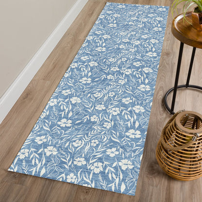 Luxury Washable Indoor/Outdoor Soft Essentials SE4 Blue 2'3" x 7'6" Runner Rug