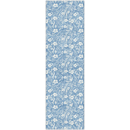 Luxury Washable Indoor/Outdoor Soft Essentials SE4 Blue 2'3" x 7'6" Runner Rug