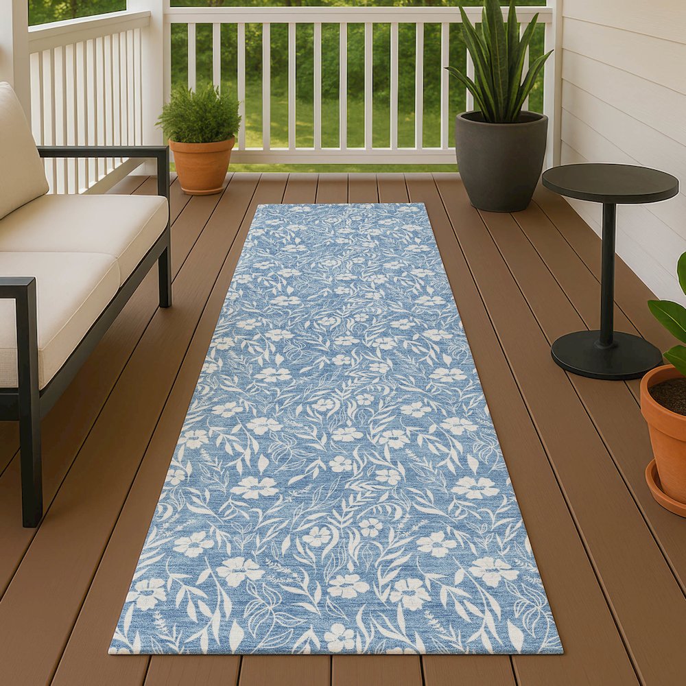 Luxury Washable Indoor/Outdoor Soft Essentials SE4 Blue 2'3" x 7'6" Runner Rug