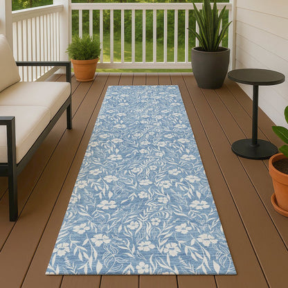 Luxury Washable Indoor/Outdoor Soft Essentials SE4 Blue 2'3" x 7'6" Runner Rug