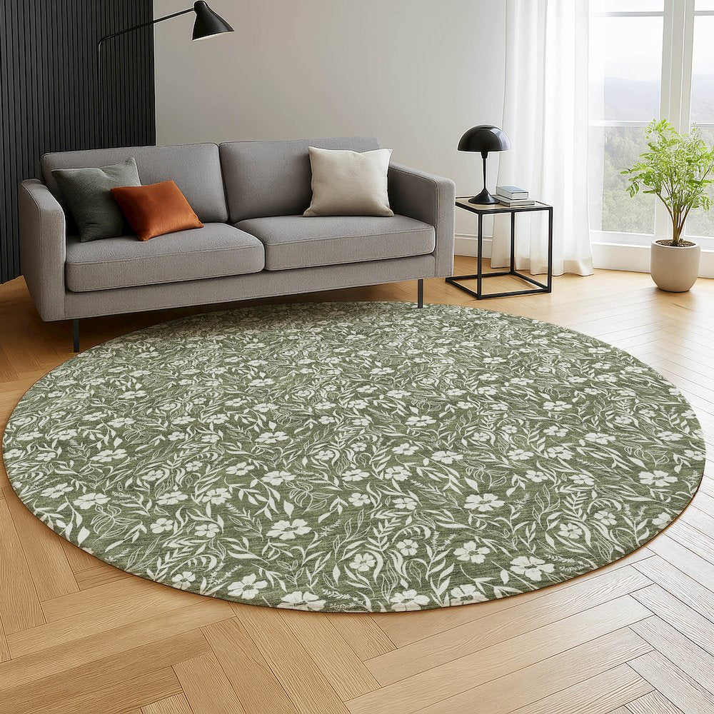 Luxury Washable Indoor/Outdoor Soft Essentials SE4 Green 8' x 8' Rug