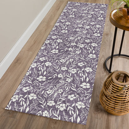 Luxury Washable Indoor/Outdoor Soft Essentials SE4 Purple 2'3" x 7'6" Runner Rug