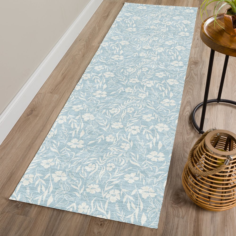 Luxury Washable Indoor/Outdoor Soft Essentials SE4 Blue 2'3" x 7'6" Runner Rug