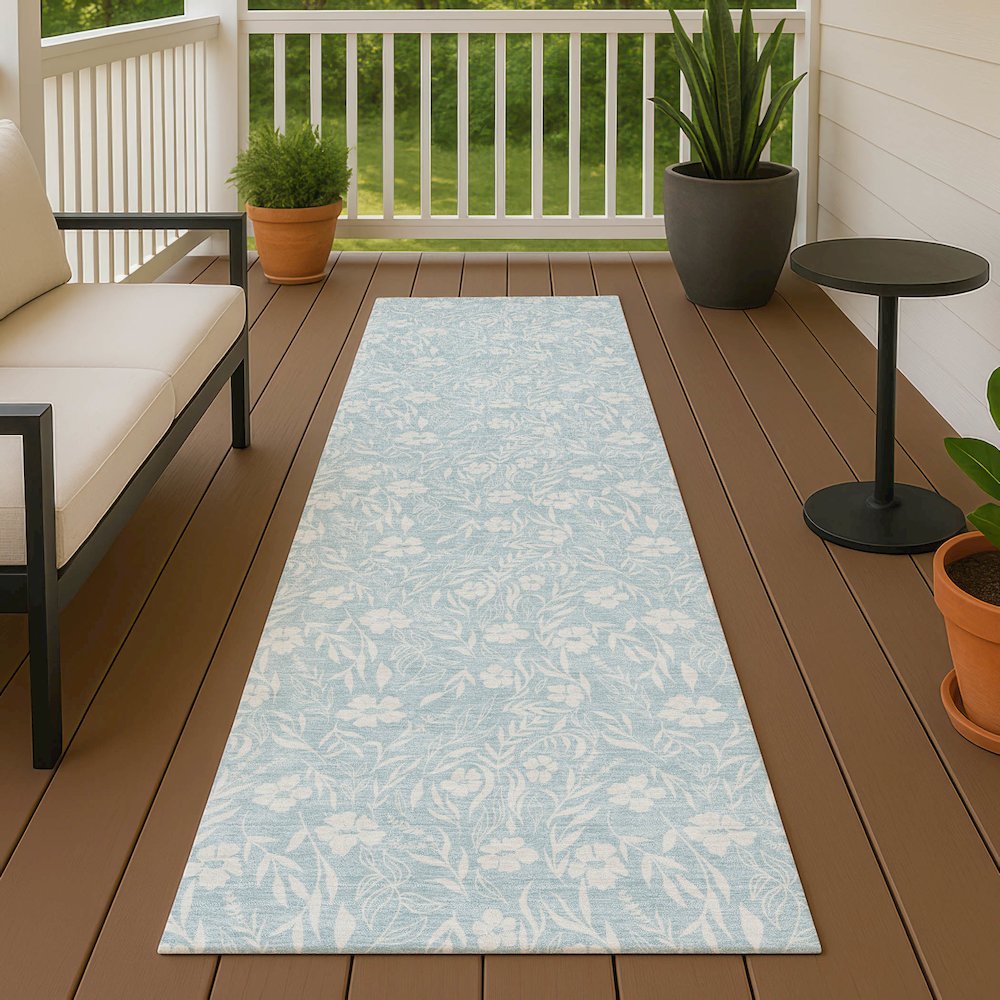 Luxury Washable Indoor/Outdoor Soft Essentials SE4 Blue 2'3" x 7'6" Runner Rug