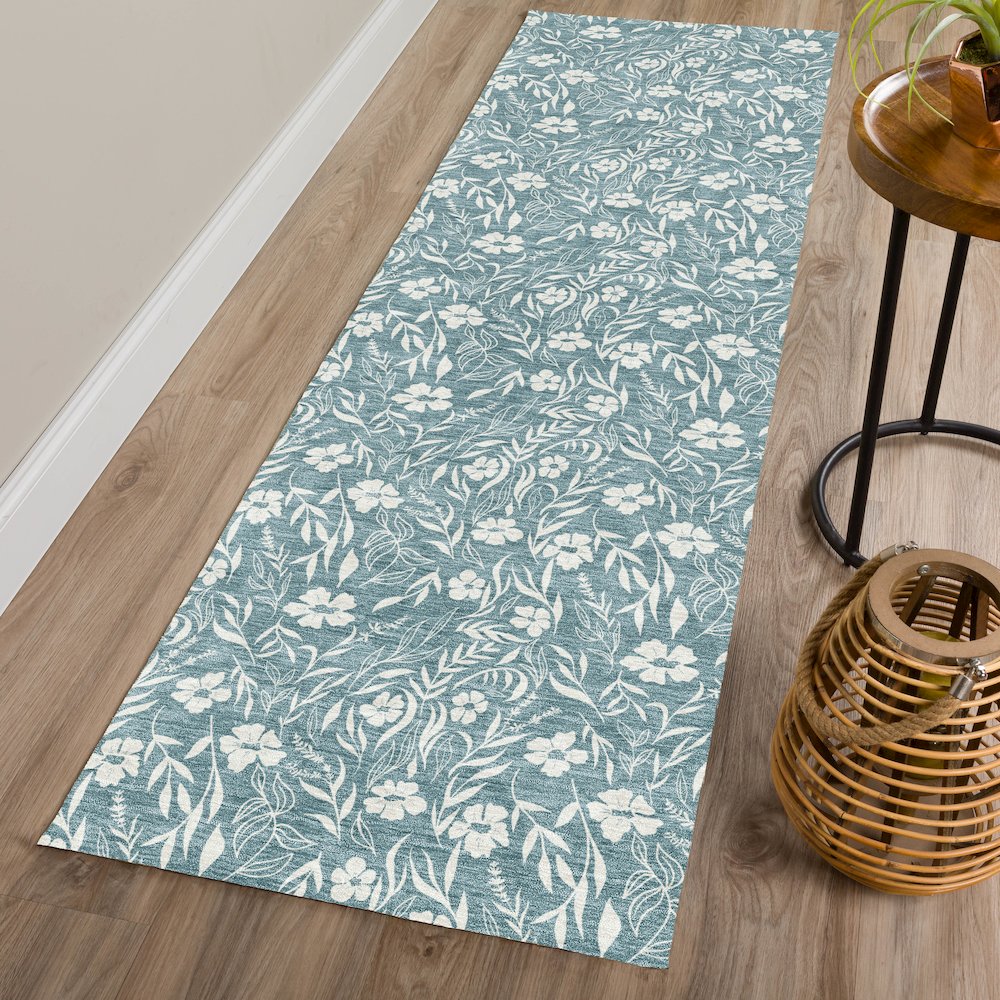 Luxury Washable Indoor/Outdoor Soft Essentials SE4 Teal 2'3" x 7'6" Runner Rug