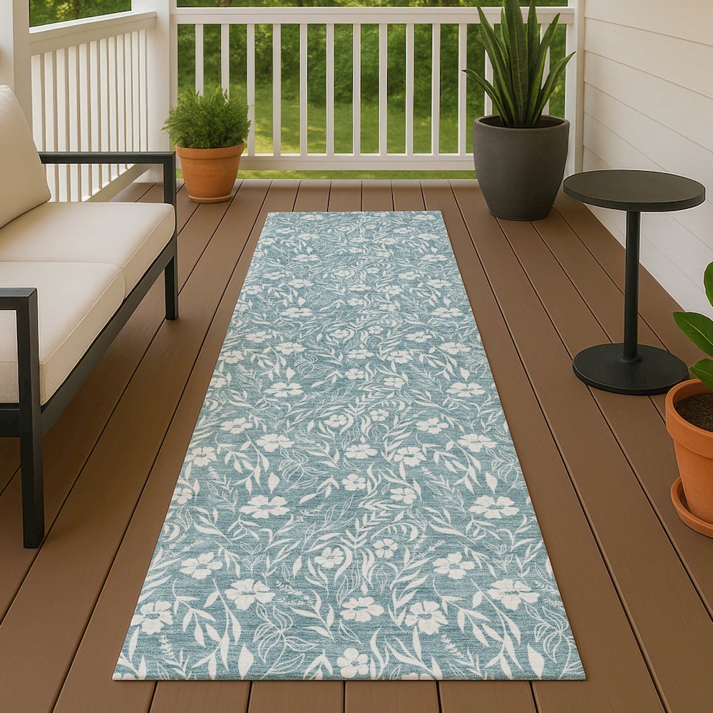 Luxury Washable Indoor/Outdoor Soft Essentials SE4 Teal 2'3" x 7'6" Runner Rug